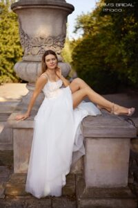 Herm’s Bridal ITHACA wedding dress – A-line, romantic, embellished, flowy, lace and tulle, straight neckline, with straps, no train