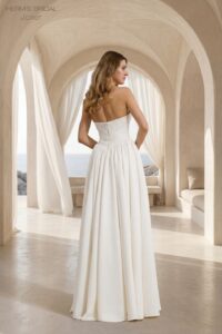 Suknia ślubna Herm’s Bridal JOLIET – bez zdobień, litera A, księżniczka, prosta, z koronki i satyny, gorsetowa góra, prosty dekolt, dekolt w serce, odkryte ramiona, z długim rękawem, bez trenu